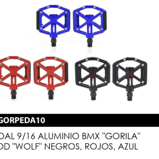 PEDAL 9/16 GORILA MOD WOLF ALIMINIO NEGRO  O  ROJO RBM