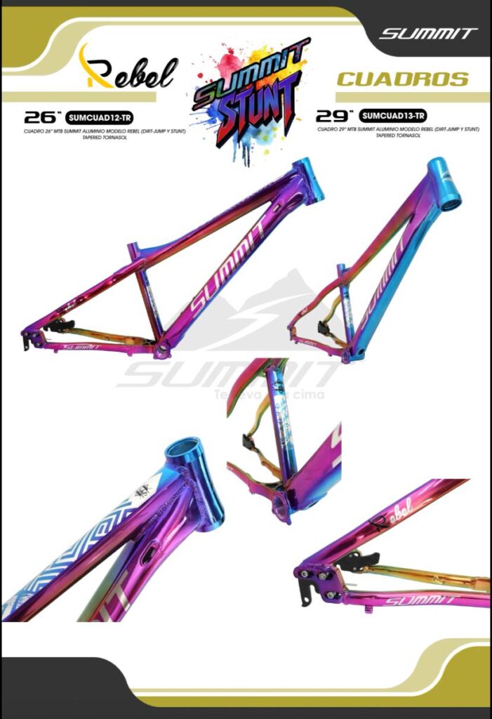 CUADRO 26 MTB SUMMIT ALUMINIO MOD REBEL (DIRT-JUMP Y STUNT) TORNASOL