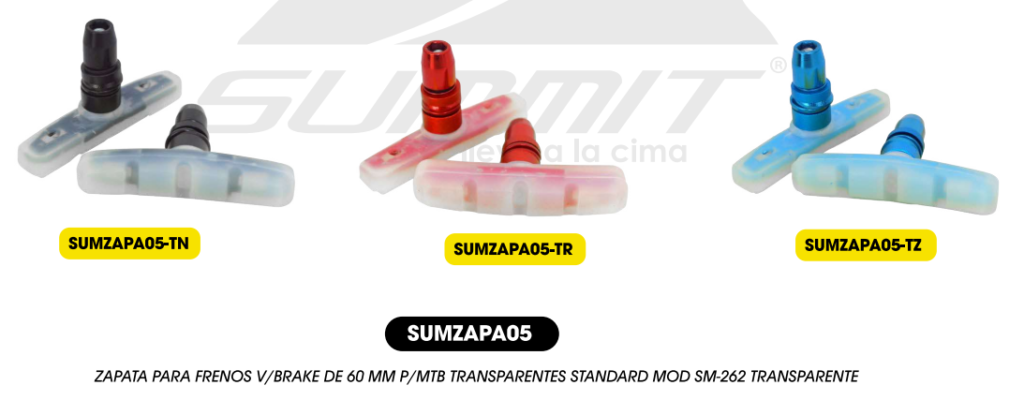 ZAPATA P/FRENO V BRAKE 60MM MTB GOMA TRANSPARENTE COLORES
